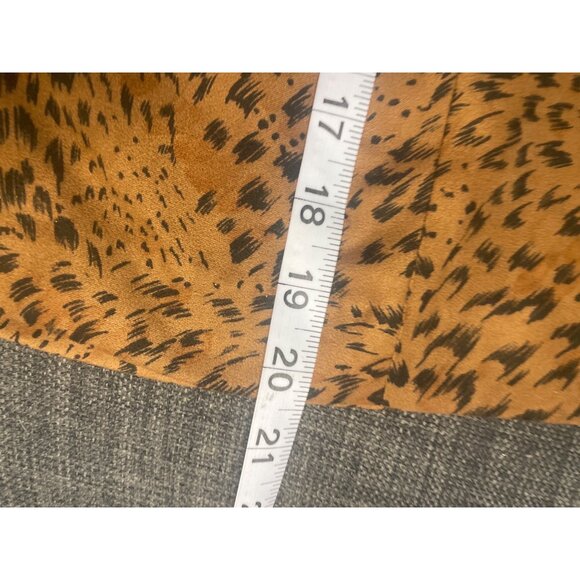 Brown Animal Print Long Sleeve Two Piece Skirt Top Set V Neck Front Zipper Sz M - Picture 12 of 13